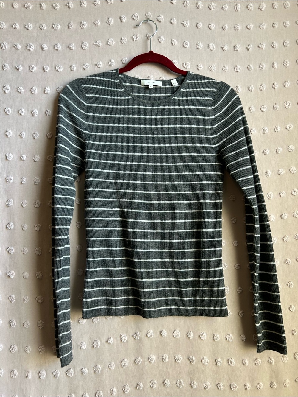 Vince Wool Knit Striped Crewneck Long Sleeve Sweater Sz M Grey